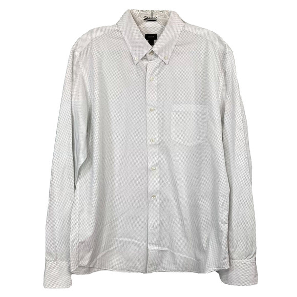 J. Crew Shirt Mens Sz L White Navy Blue Polka‎ Dot Cotton Slim Fit Button Up - Picture 1 of 9